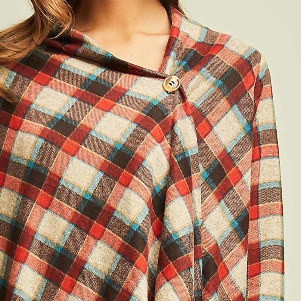 Last 1 - Plaid Draped Wrap Cardigan - Picture 6 of 8
